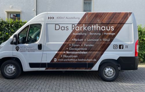 Fahrzeugbeschriftung Transporter, Parketthaus, Bad Nauheim